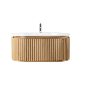 Badkamermeubel Nara Geribbeld – Ovaal – 119x42 cm – Naturel Eiken