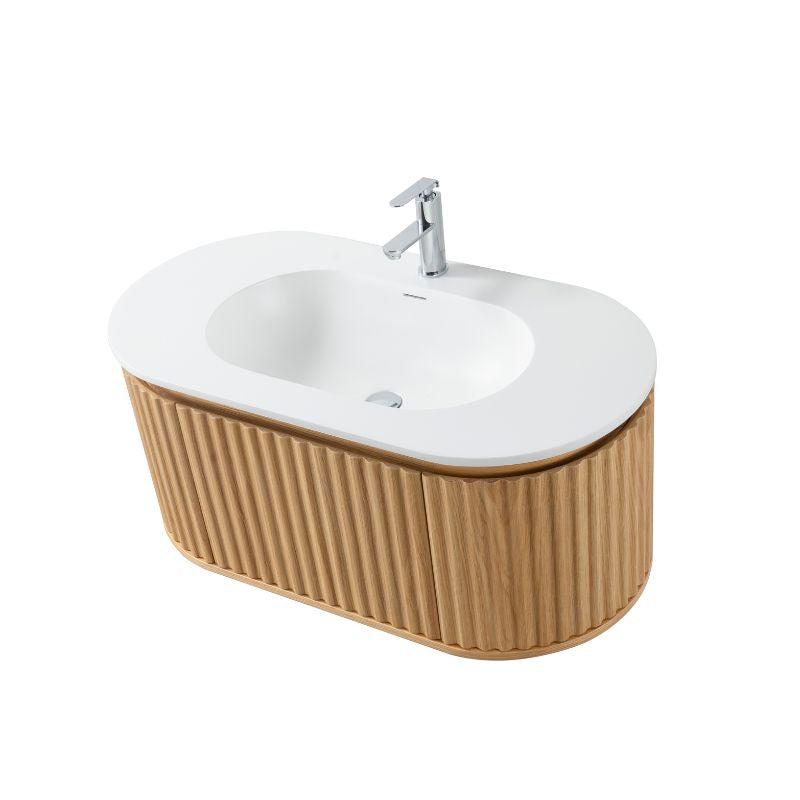 Badkamermeubel Nara Geribbeld – Ovaal – 119x42 cm – Naturel Eiken