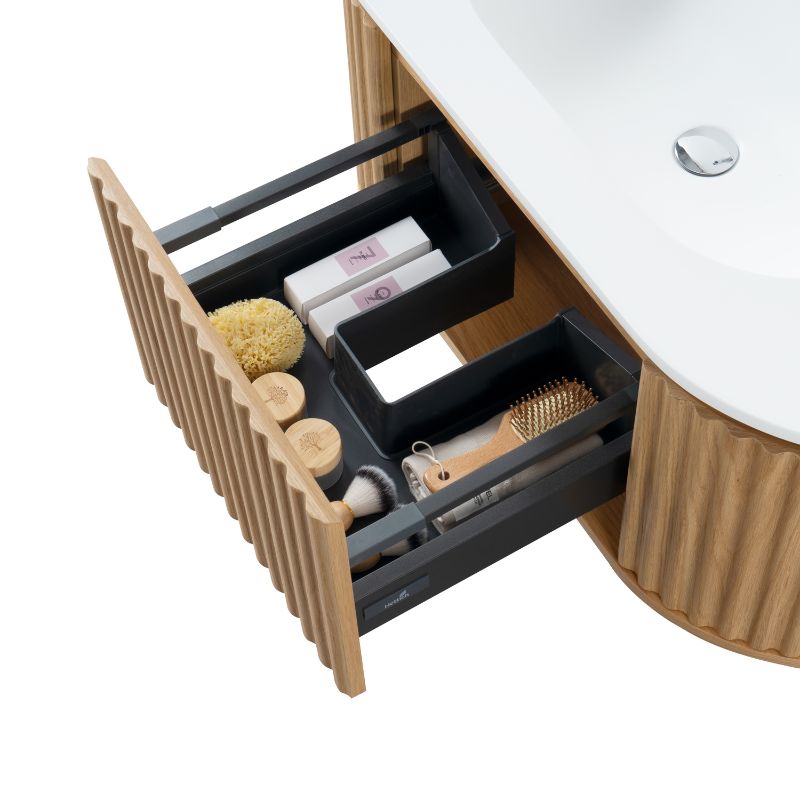 Badkamermeubel Nara Geribbeld – Ovaal – 119x42 cm – Naturel Eiken