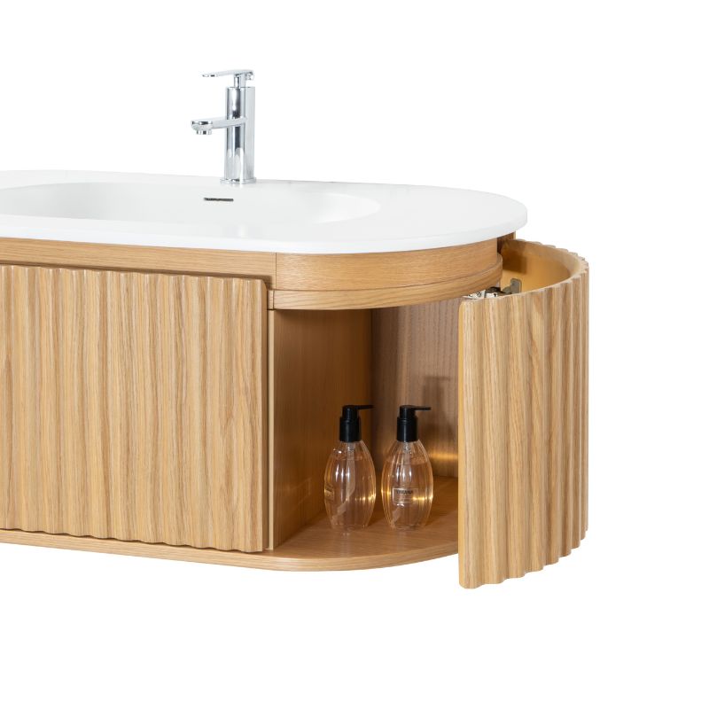 Badkamermeubel Nara Geribbeld – Ovaal – 119x42 cm – Naturel Eiken