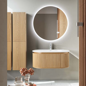 Badkamermeubel Nara Geribbeld – Ovaal – 119x42 cm – Naturel Eiken