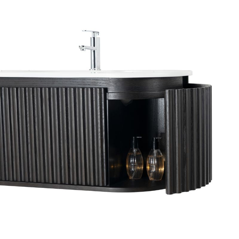 Badkamermeubel Nara Geribbeld – Ovaal – 119x42 cm – Zwart