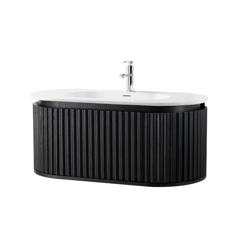 Badkamermeubel Nara Geribbeld – Ovaal – 119x42 cm – Zwart