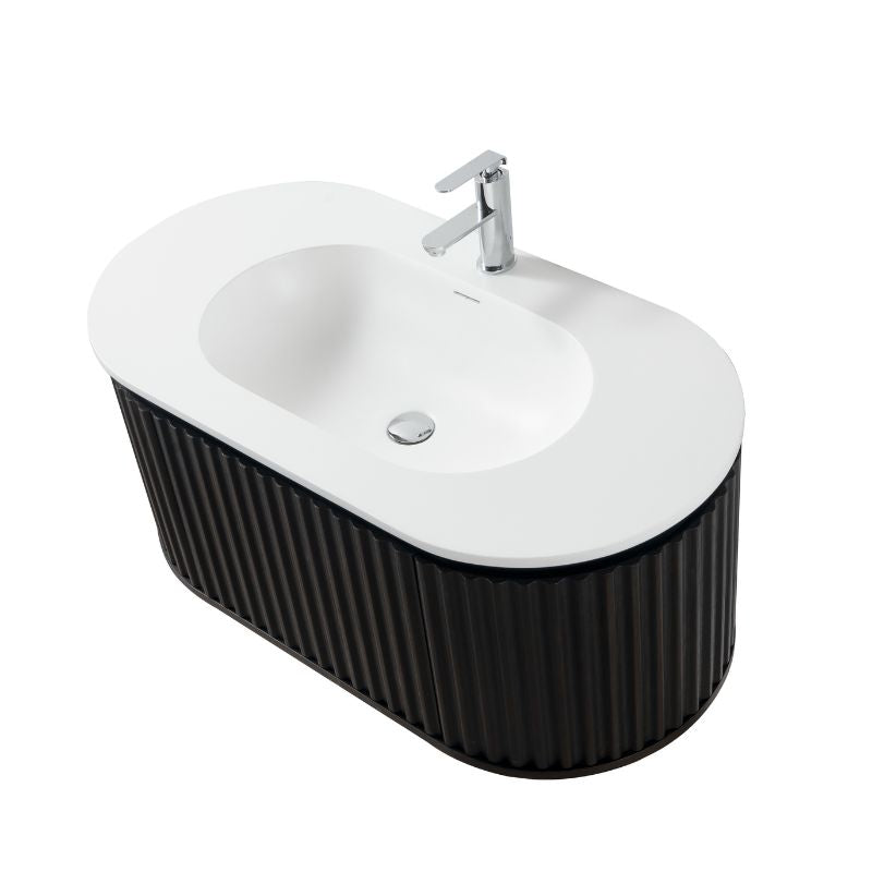 Badkamermeubel Nara Geribbeld – Ovaal – 119x42 cm – Zwart