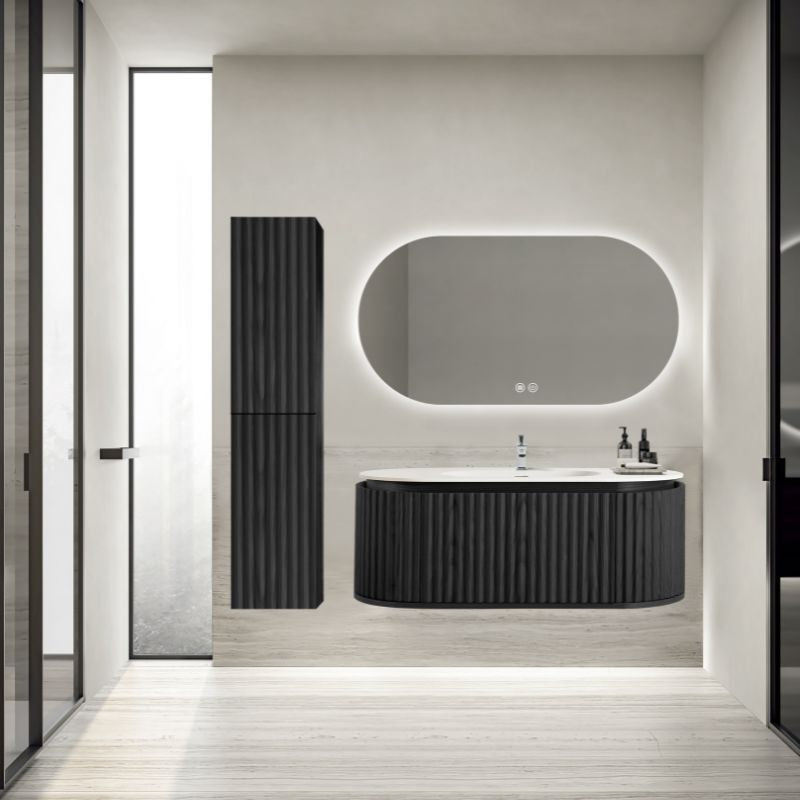 Badkamermeubel Nara Geribbeld – Ovaal – 119x42 cm – Zwart