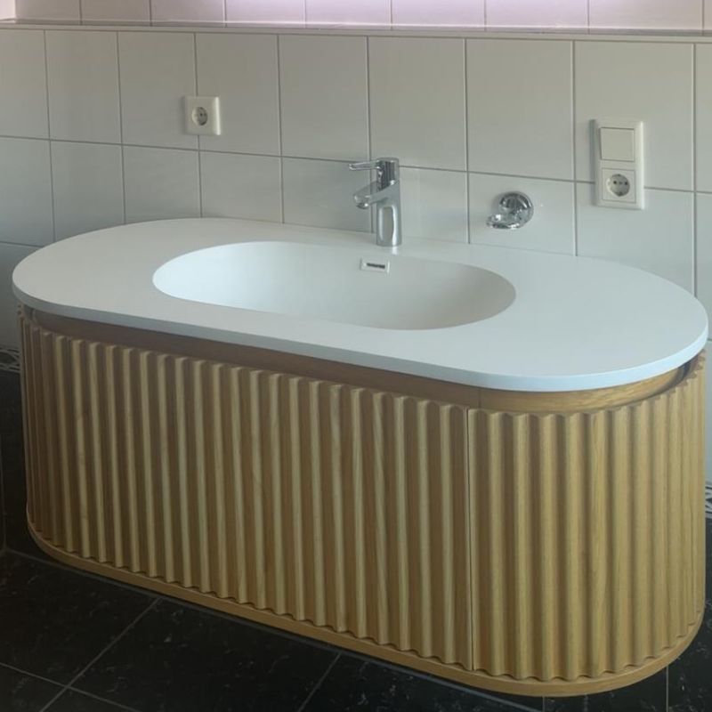 Badkamermeubel Nara Geribbeld – Ovaal – 119x42 cm – Naturel Eiken