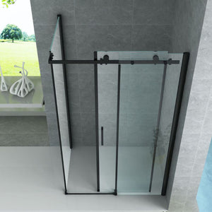 Badovo Axis douchecabine met schuifdeur en zijwand – mat zwart – helder glas