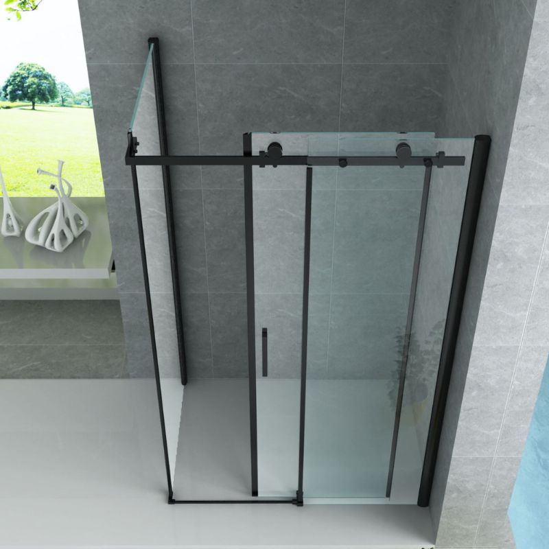 Badovo Axis douchecabine met schuifdeur en zijwand – mat zwart – helder glas