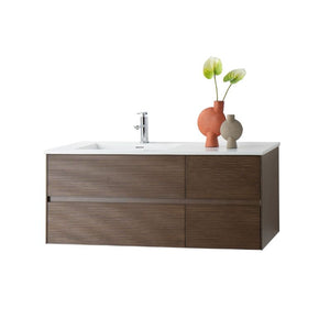 Badovo Ayla badkamermeubel 120 cm – donker walnoot – met mat witte wastafel links