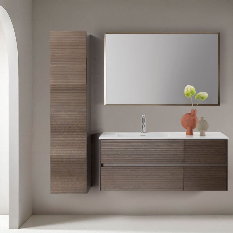 Badovo Ayla badkamermeubelset 120 cm – donker walnoot – met wastafel links en kolomkast – mat wit – soft close