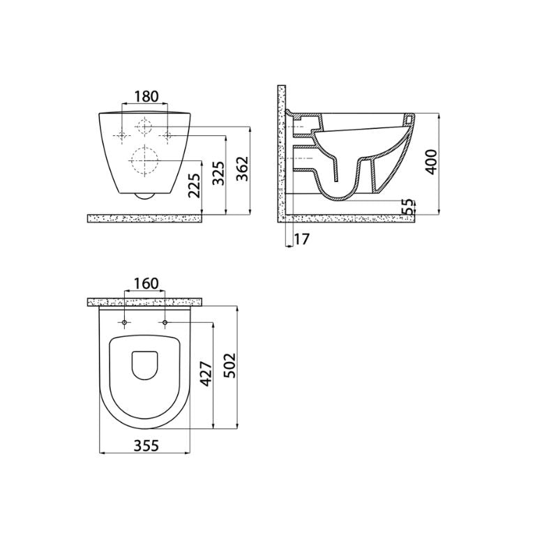 Badovo Carbon Hangtoilet – Wandcloset Keramiek Glans Wit – Compact 50,2 cm