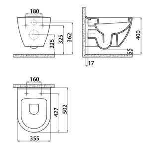 Badovo Carbon Hangtoilet met Bidetsproeier – Wandcloset Keramiek Glans Wit – Compact 50,2 cm