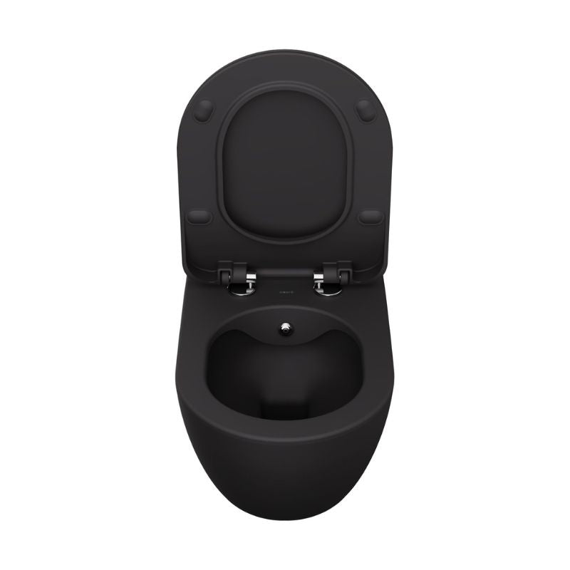 Badovo Carbon Rimless Hangtoilet met Bidetsproeier – Randloos Wandcloset Mat Antraciet – 51 cm