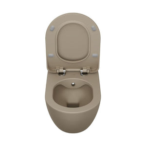 Badovo Carbon Rimless Hangtoilet met Bidetsproeier – Randloos Wandcloset Mat Cappuccino – 51 cm