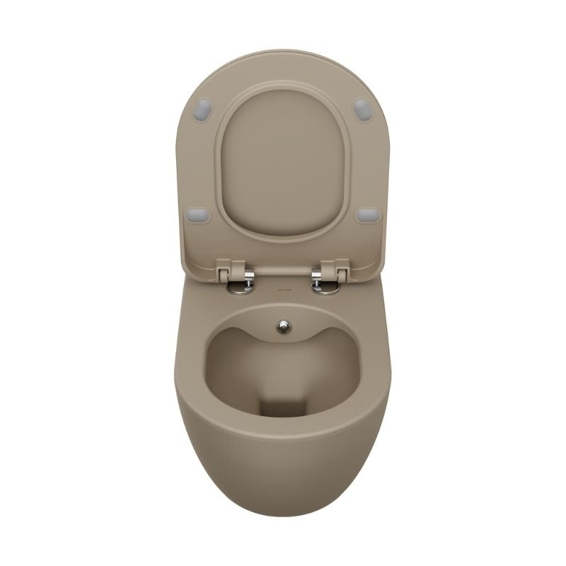 Badovo Carbon Rimless Hangtoilet met Bidetsproeier – Randloos Wandcloset Mat Cappuccino – 51 cm