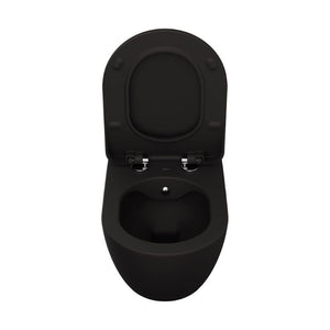 Badovo Carbon Rimless Toiletset met Bidetsproeier – Randloos Hangtoilet Mat Zwart met Slim Design WC-bril Softclose & Quick Release Mat Houtskool Zwart – 51 cm