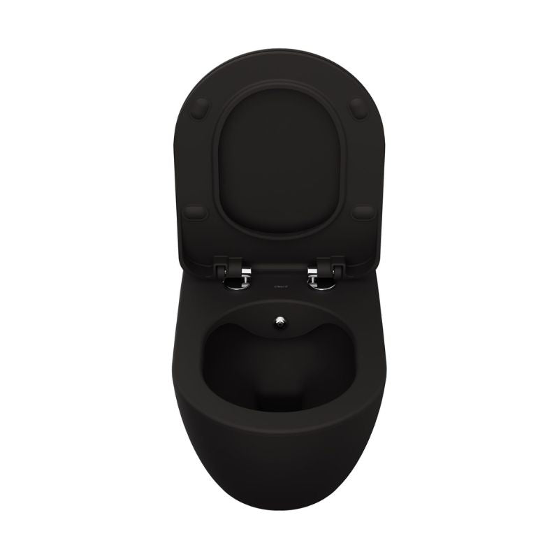 Badovo Carbon Rimless Toiletset met Bidetsproeier – Randloos Hangtoilet Mat Zwart met Slim Design WC-bril Softclose & Quick Release Mat Houtskool Zwart – 51 cm