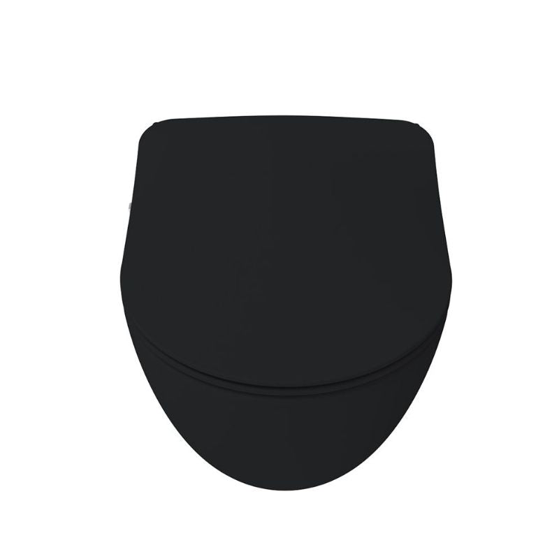 Badovo Carbon Rimless Hangtoilet met Geïntegreerde Warm & Koud Bidetkraan – Randloos Wandcloset Mat Houtskool Zwart – 51 cm