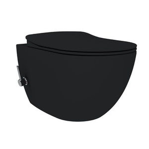 Badovo Carbon Rimless Hangtoilet met Geïntegreerde Warm & Koud Bidetkraan – Randloos Wandcloset Mat Houtskool Zwart – 51 cm