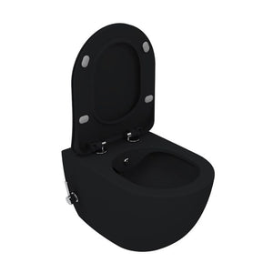 Badovo Carbon Rimless Hangtoilet met Geïntegreerde Warm & Koud Bidetkraan – Randloos Wandcloset Mat Houtskool Zwart – 51 cm