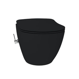 Badovo Carbon Rimless Hangtoilet met Geïntegreerde Warm & Koud Bidetkraan – Randloos Wandcloset Mat Houtskool Zwart – 51 cm