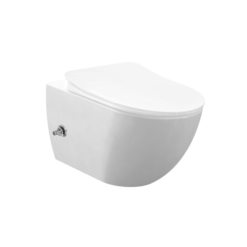 Badovo Carbon Rimless Hangtoilet met Geïntegreerde Warm & Koud Bidetkraan – Randloos Wandcloset Mat Wit – 51 cm