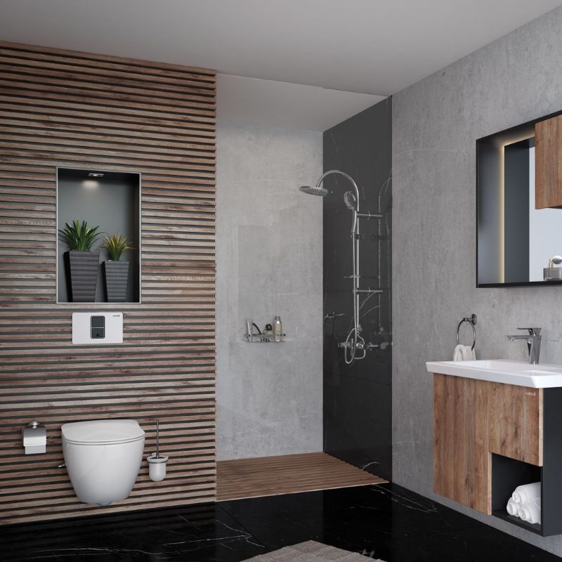 Badovo Carbon Rimless Hangtoilet met Geïntegreerde Warm & Koud Bidetkraan – Randloos Wandcloset Mat Wit – 51 cm