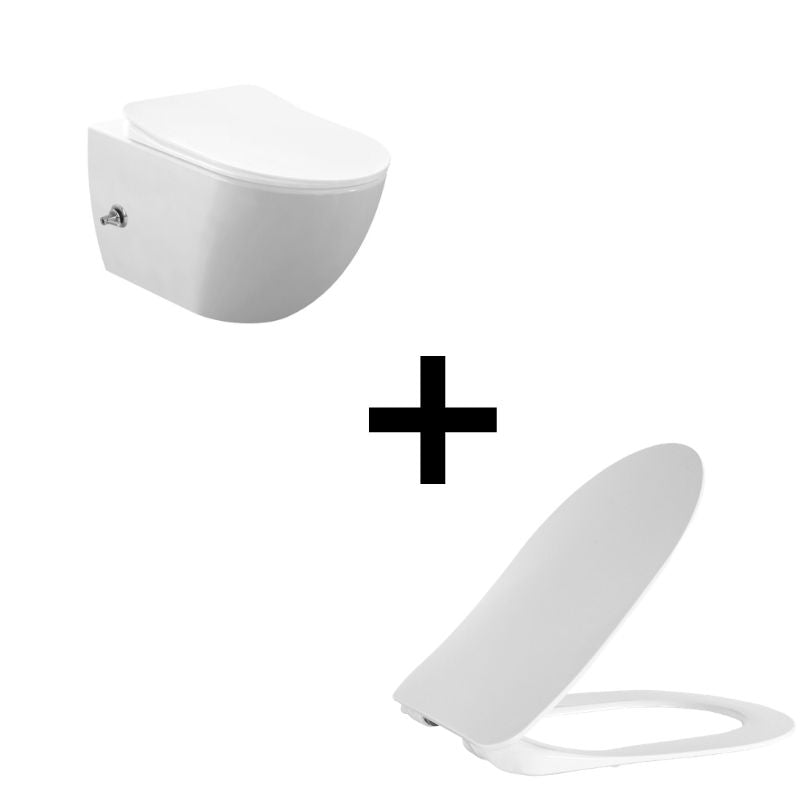 Badovo Carbon Rimless Toiletset met Geïntegreerde Warm & Koud Bidetkraan – Randloos Hangtoilet met Slim Design WC-bril – Softclose & Quick Release – Mat Wit