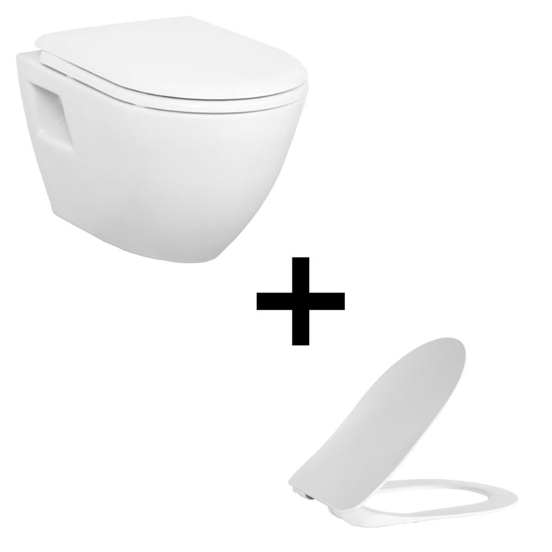 Badovo Carbon Toiletset – Hangtoilet met Slim Design Toiletzitting D-Vorm – Softclose & Quick Release – Glanzend Wit