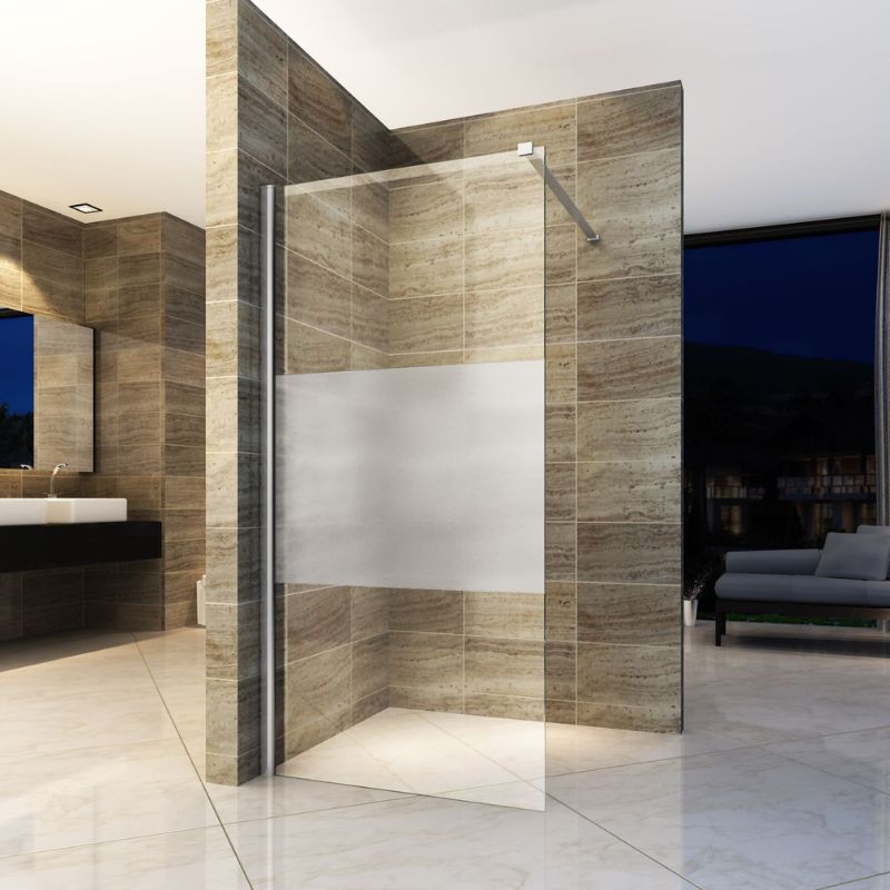 Badovo Eco douchewand 90x200 cm – helder glas met matte strook – profiel chroom