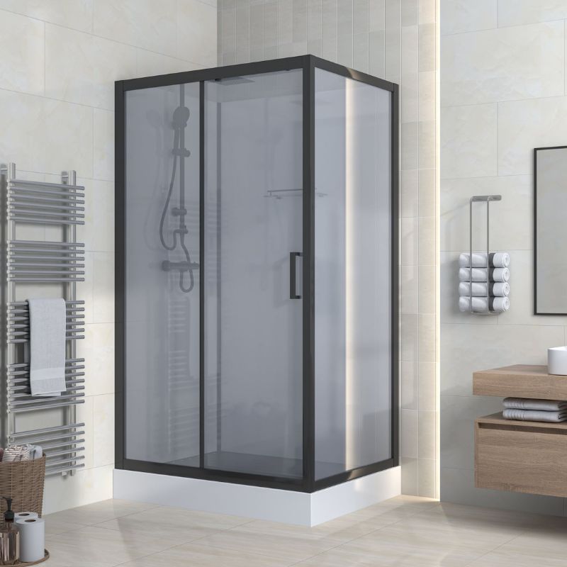 Badovo Noctis complete douchecabine met schuifdeur  – mat zwart – grijs rookglas