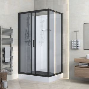 Badovo Noctis complete douchecabine met schuifdeur  – mat zwart – grijs rookglas