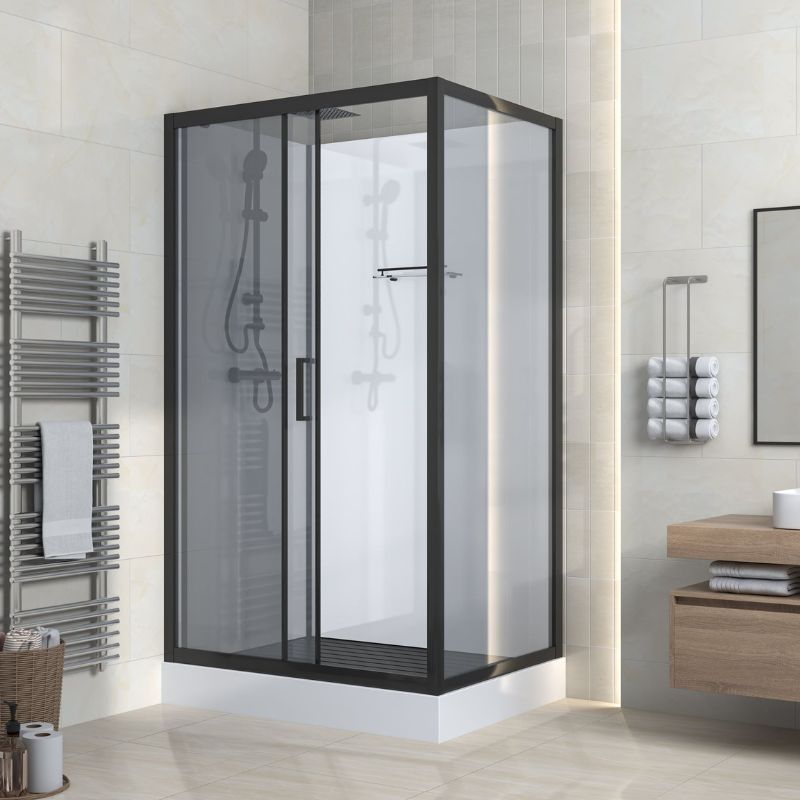 Badovo Noctis complete douchecabine met schuifdeur  – mat zwart – grijs rookglas