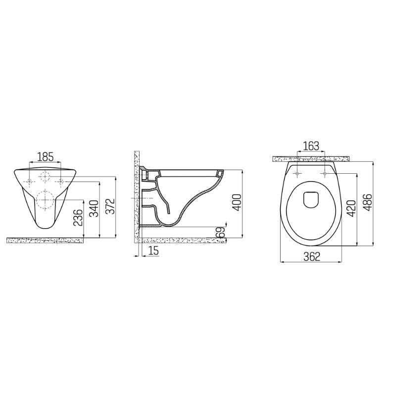 Badovo Orbit Compact Hangtoilet – Verkort Wandcloset 48,6 cm – Keramiek Glans Wit