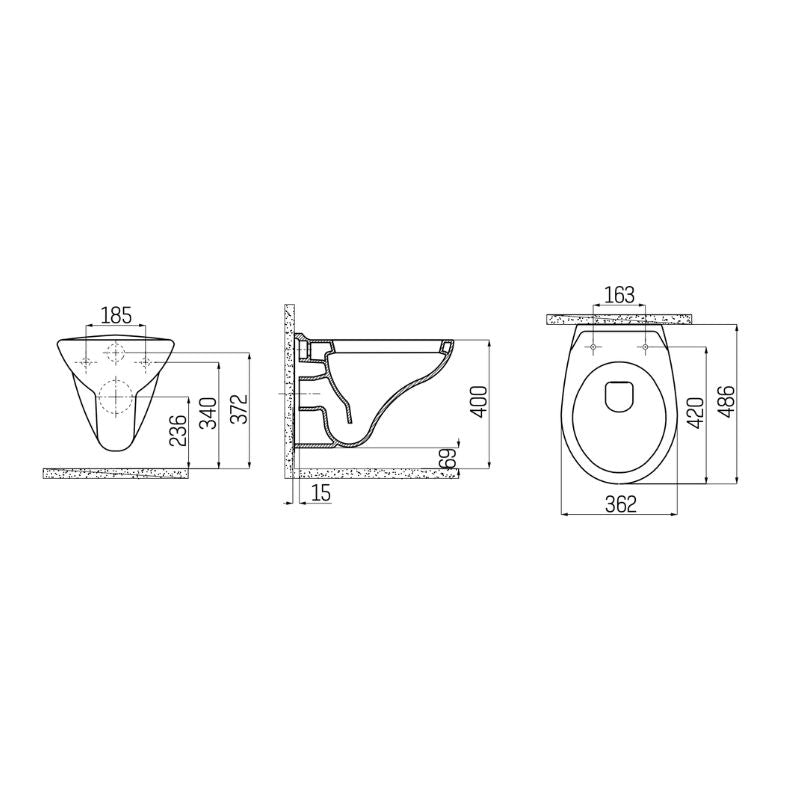 Badovo Orbit Compact Hangtoilet met Bidetsproeier – Verkort Wandcloset 48,6 cm – Keramiek Glans Wit