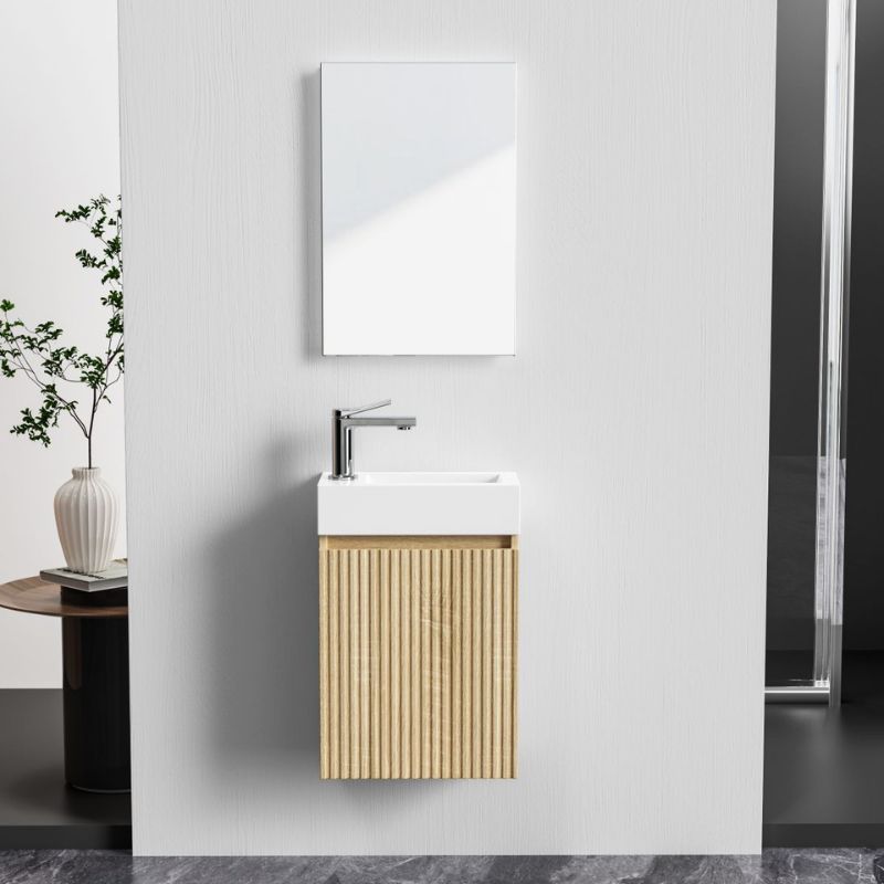 Badovo Verto toiletmeubelset 40 cm – licht eiken – inclusief mat witte fontein en spiegel