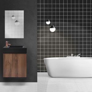 Badovo Verto toiletmeubelset 40 cm – walnoot – met mat zwarte fontein en spiegel