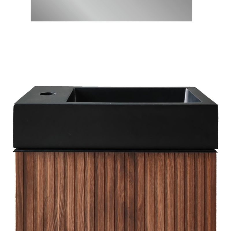 Badovo Verto toiletmeubelset 40 cm – walnoot – met mat zwarte fontein en spiegel