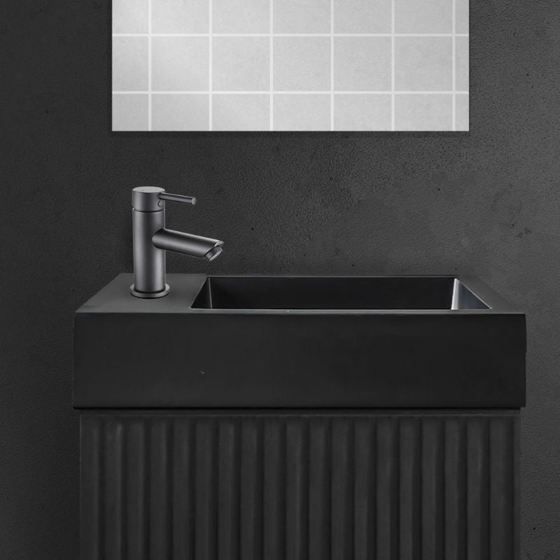 Badovo Verto toiletmeubelset 40 cm – zwart eiken – met mat zwarte fontein en spiegel