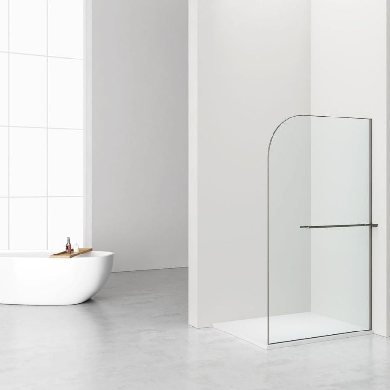 Badovo Vion Curve douchewand 120x200 cm – gunmetal – helder glas