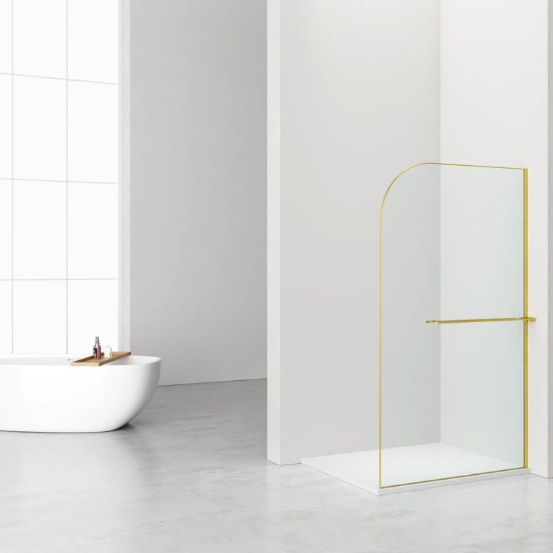 Badovo Vion Curve douchewand 120x200 cm – helder glas – profiel geborsteld goud