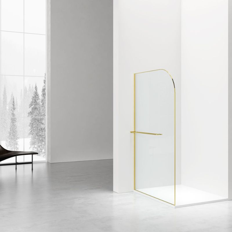Badovo Vion Curve douchewand 120x200 cm – helder glas – profiel geborsteld goud