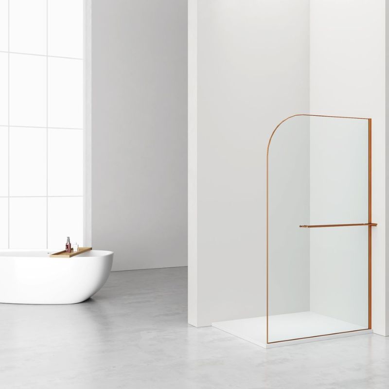 Badovo Vion Curve douchewand 120x200 cm – helder glas – profiel geborsteld koper
