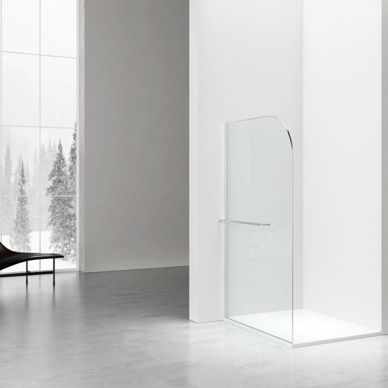 Badovo Vion Curve douchewand met handdoekhouder 120x200 cm – helder glas – profiel chroom