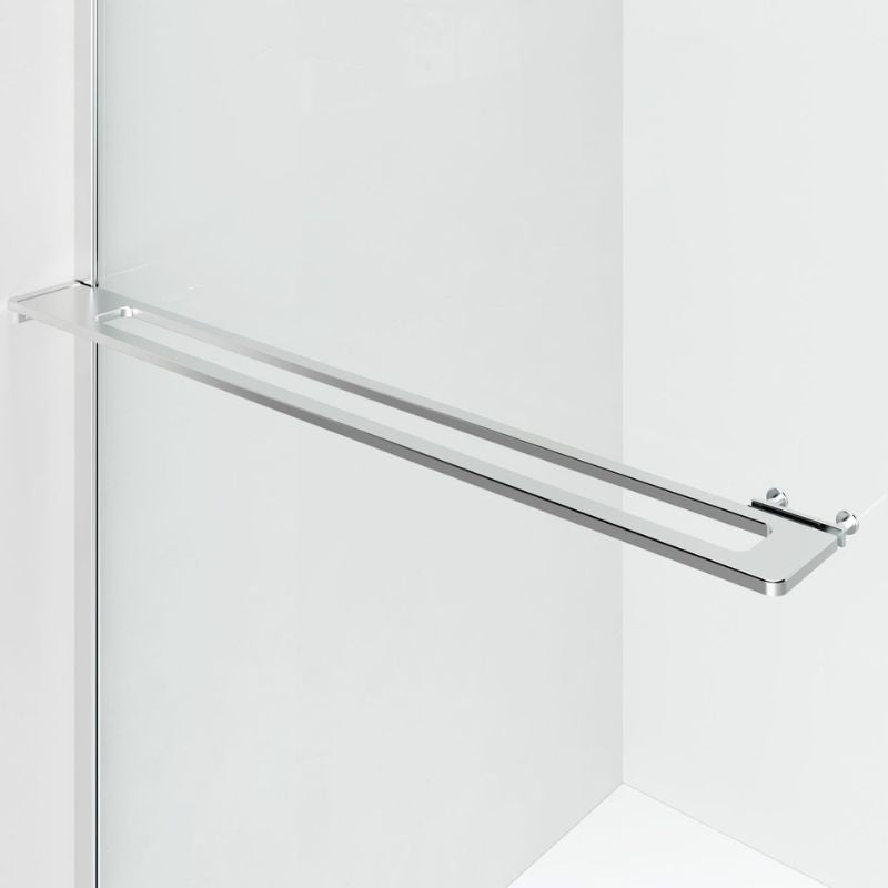 Badovo Vion Curve douchewand met handdoekhouder 120x200 cm – helder glas – profiel chroom