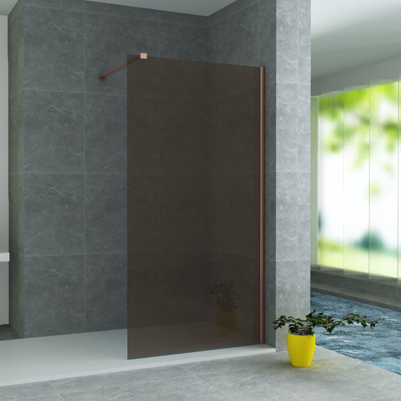 Badovo Vion douchewand 140x200 cm – champagne glas – profiel geborsteld koper