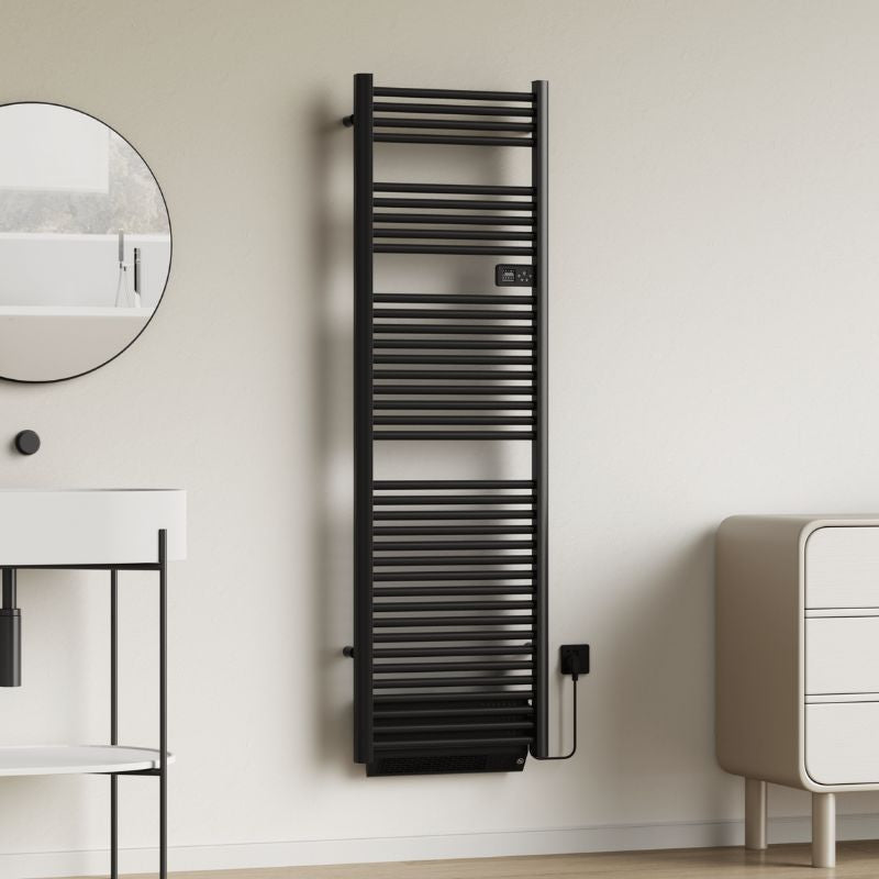 Badovo Volta elektrische handdoekdroger met blower 2000W – 1840x540 mm – mat zwart