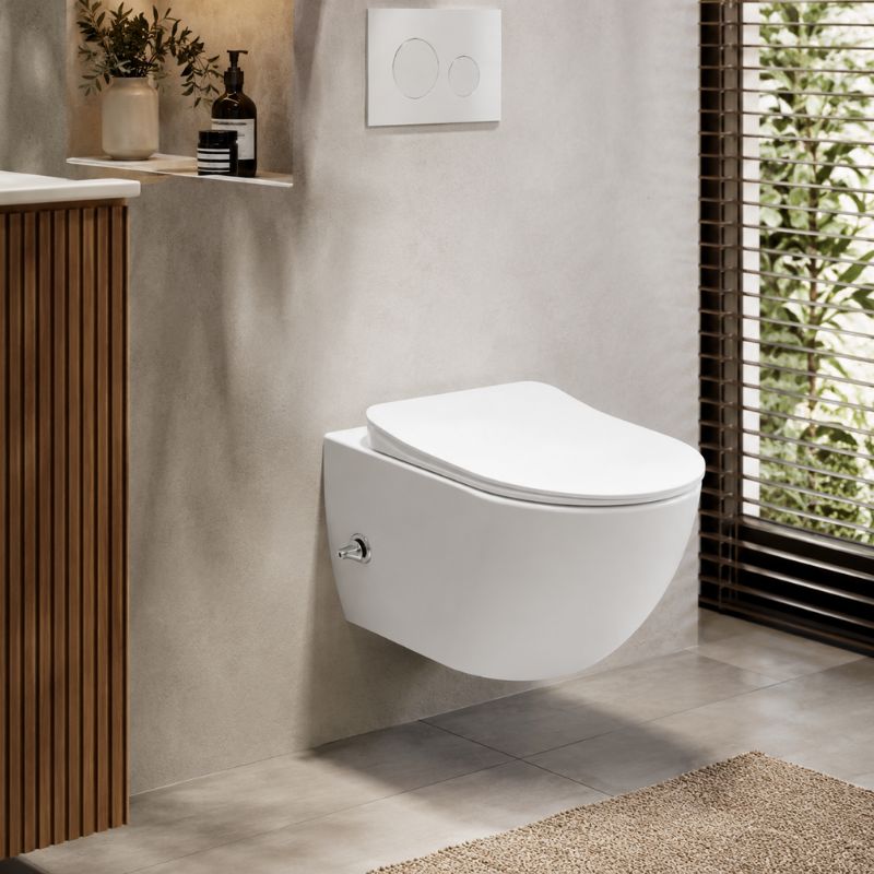 Badovo Carbon Rimless Toiletset – Inclusief Toiletbril – Glanzend Wit