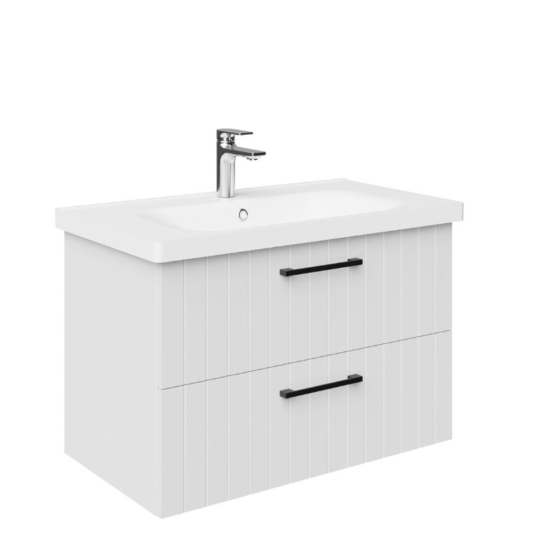Badovo Linea badkamermeubelset 80 cm – gelakt wit – met wastafel en kolomkast