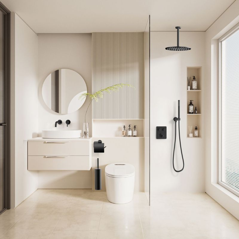 Badovo Ripple 2-Weg Thermostatische Inbouwkraan – PVD Mat Zwart